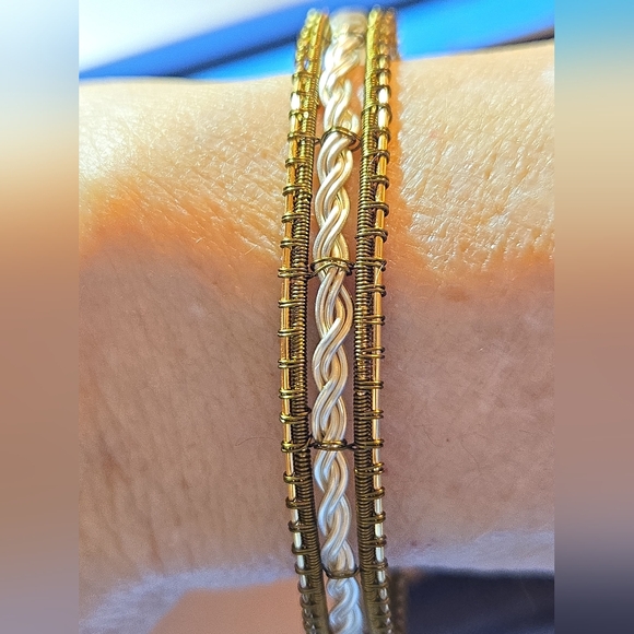 HAND CRAFTED Mixed-Metal Bangle: Silver Celtic Twist with Gold & Bronze Accents - Picture 7 of 15